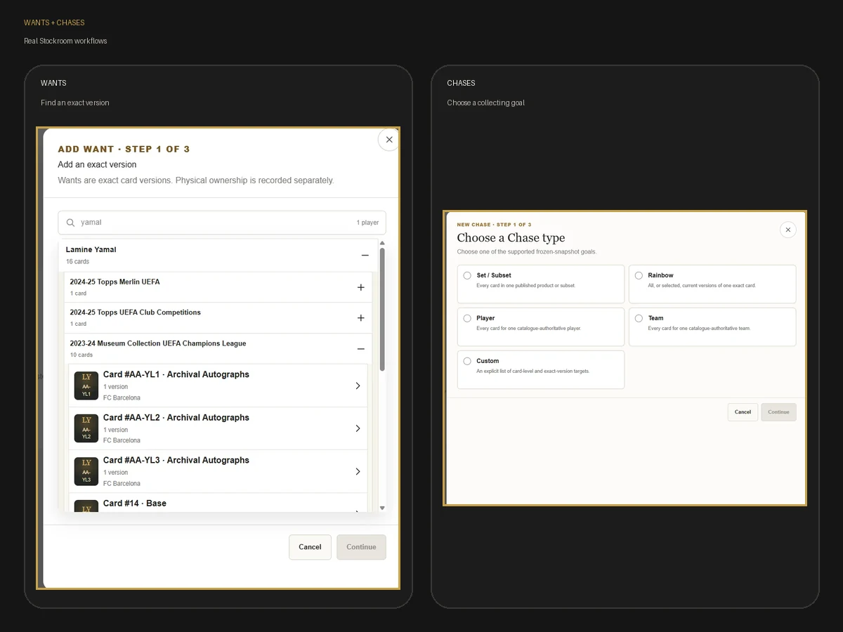 Stockroom Wants and Chases creation workflows